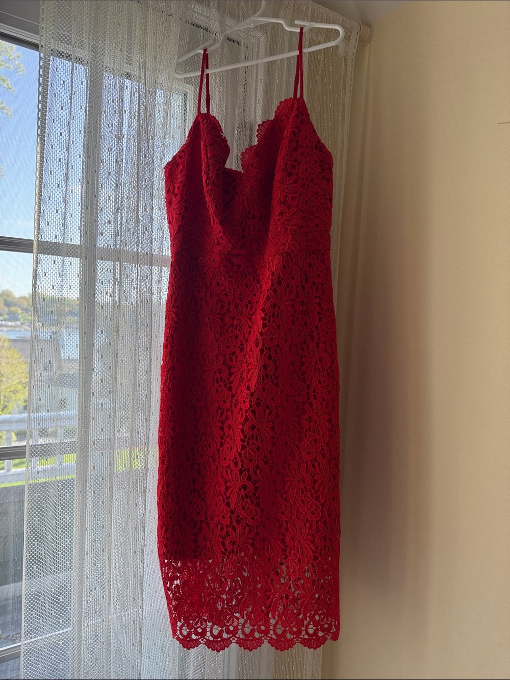 J. Crew Red Lace Midi Dress